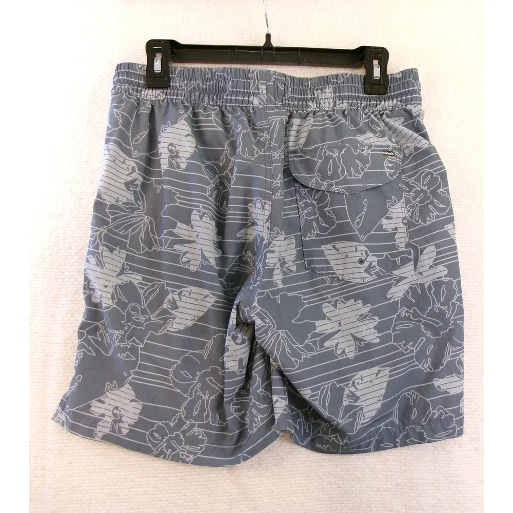 Hurley Mens Grey Floral Striped‎ Board Shorts Swim Trunks Size M 7 Inch Inseam